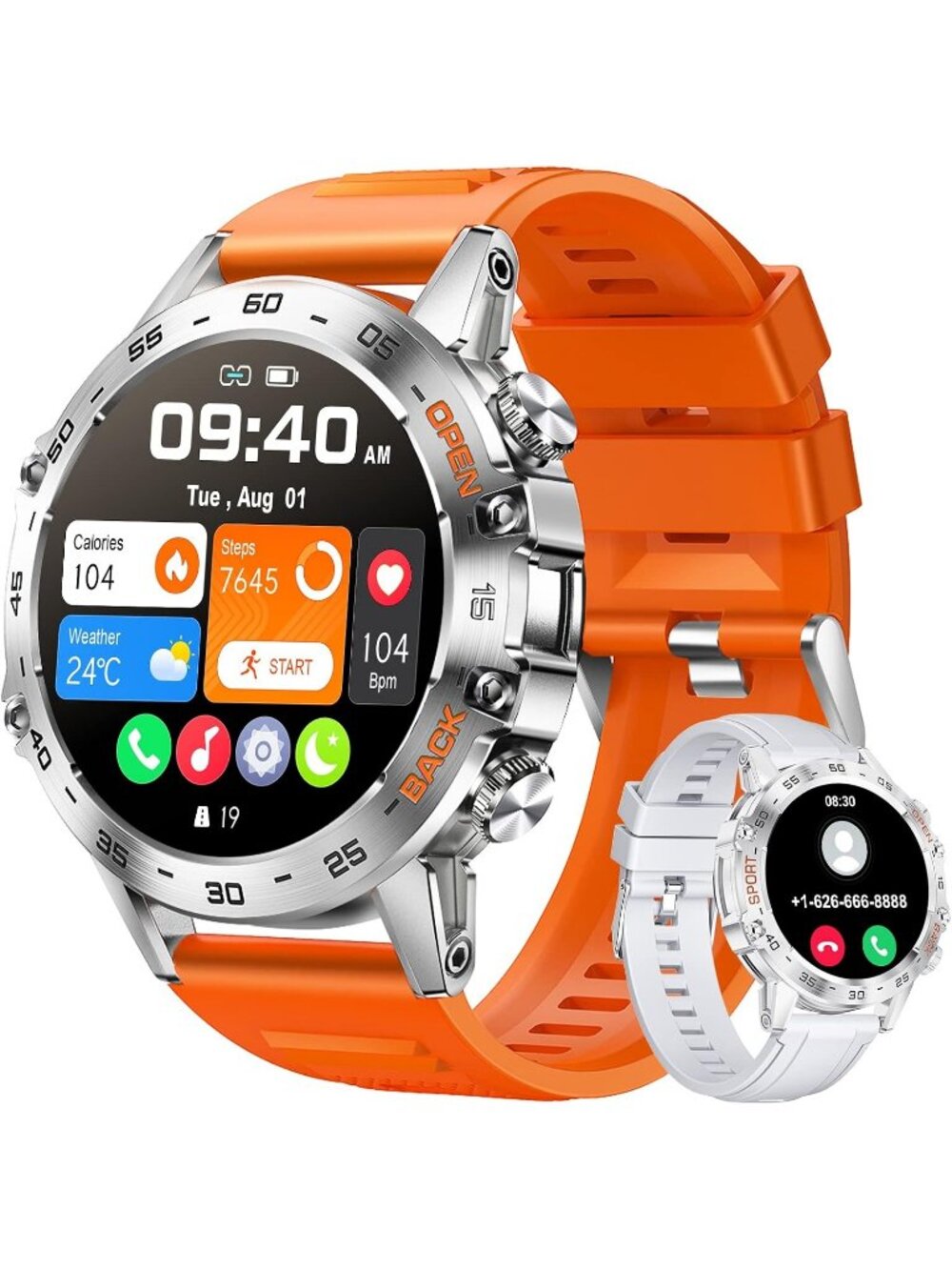 Men's Yellow Waterproof Fitness Heart Rate/SpO2/Blood Pressure Touchscreen Watch